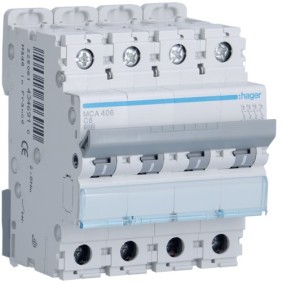 Magnetotermico 4 Poli 6A 6KA C 4 Moduli Hager  MCA406