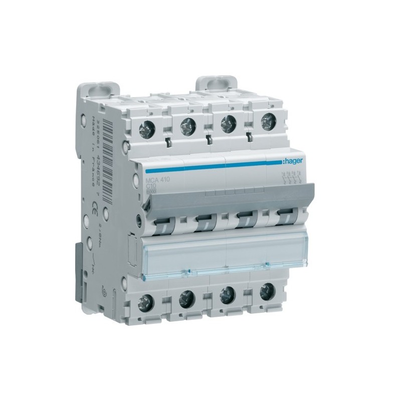 Magnetotermico 4 Poli 10A 6KA C 4 Moduli Hager  MCA410