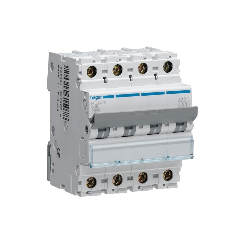 Magnetotermico 4 Poli 16A 6KA C 4 Moduli Hager  MCA416