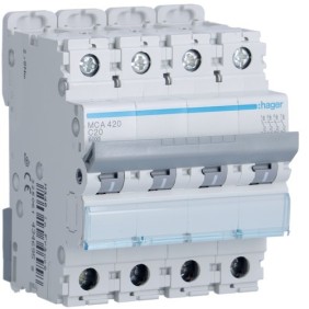 Magnetotermico 4 Poli 20A 6KA C 4 Moduli Hager  MCA420