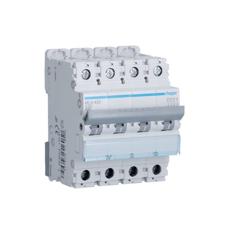 Magnetotermico 4 Poli 20A 6KA C 4 Moduli Hager  MCA420