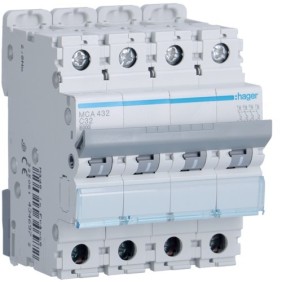 Magnetotermico 4 Poli 32A 6KA C 4 Moduli Hager  MCA432