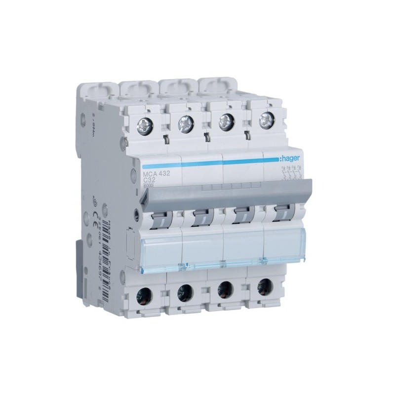 Magnetotermico 4 Poli 32A 6KA C 4 Moduli Hager  MCA432