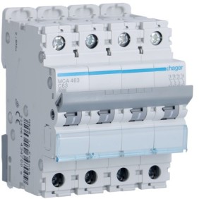 Magnetotermico 4 Poli 63A 6KA C 4 Moduli Hager MCA463