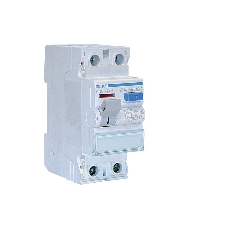 Differenziale Puro 2 Poli 25A 30MA AC 2 Moduli Hager CDC724H