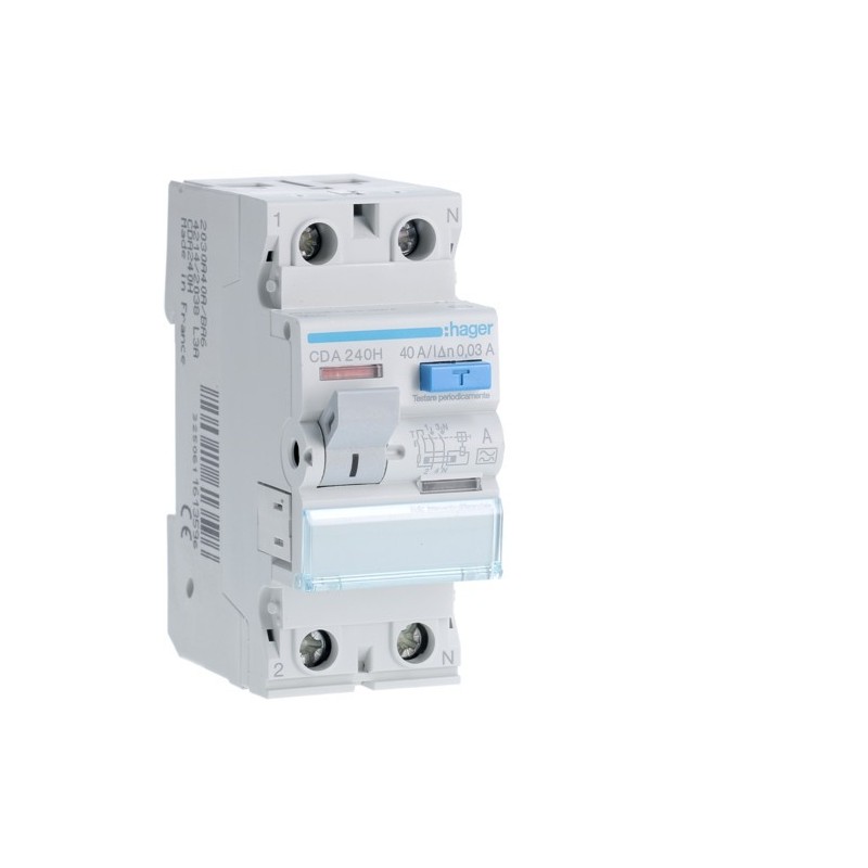 Differenziale Puro 2 Poli 40A 30MA A 2 Moduli accessoriabile Hager  CDA240H