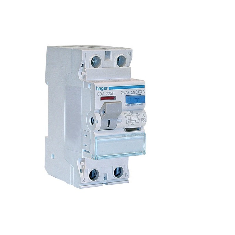 Differenziale Puro 2 Poli 25A 30MA A 2 Moduli Hager  CDA225H