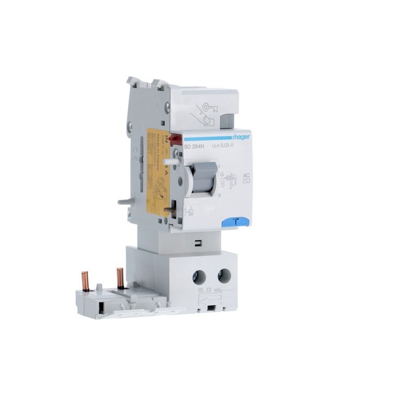 Blocco Differenziale 2 Poli 63A 30MA AC 2 Moduli Hager BD264N