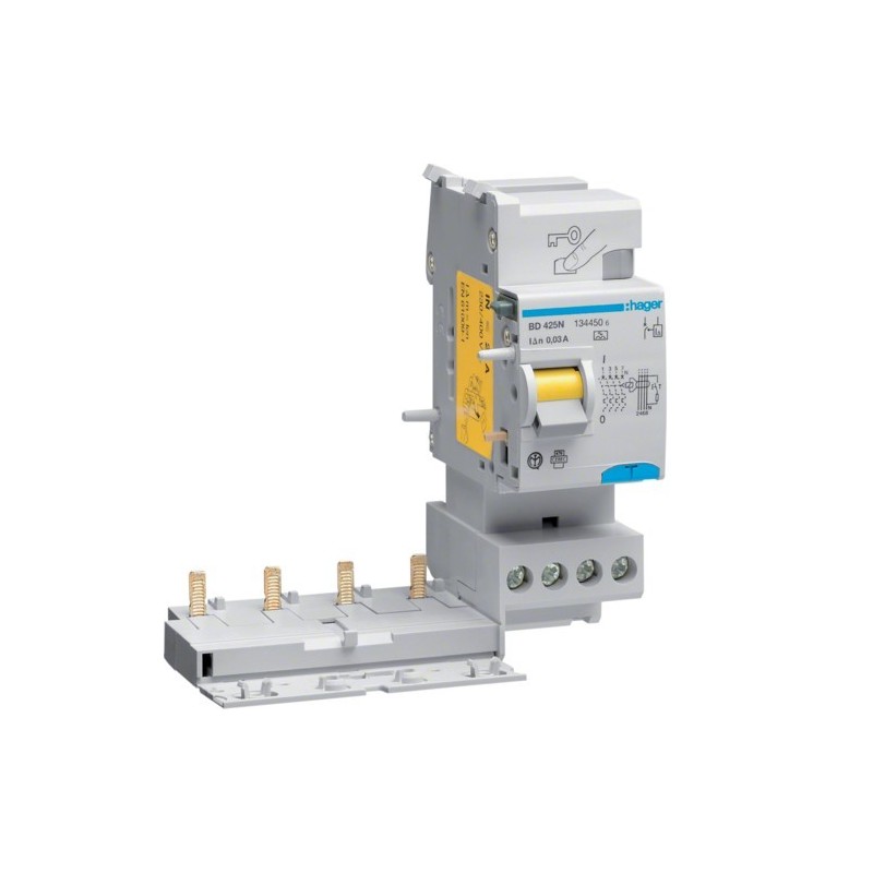 Blocco Differenziale 4 Poli 25A 30MA A 3 Moduli Hager  BD425N