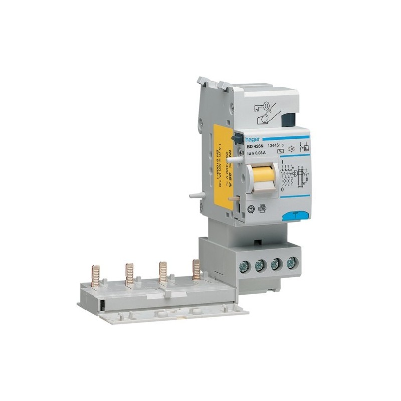 Blocco Differenziale 4 Poli 25A 30MA AC 2 Moduli Hager BD426N