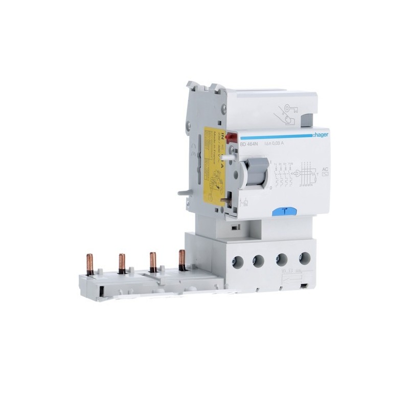 Blocco Differenziale 4 Poli 63A 30MA AC 3 Moduli Hager BD464N