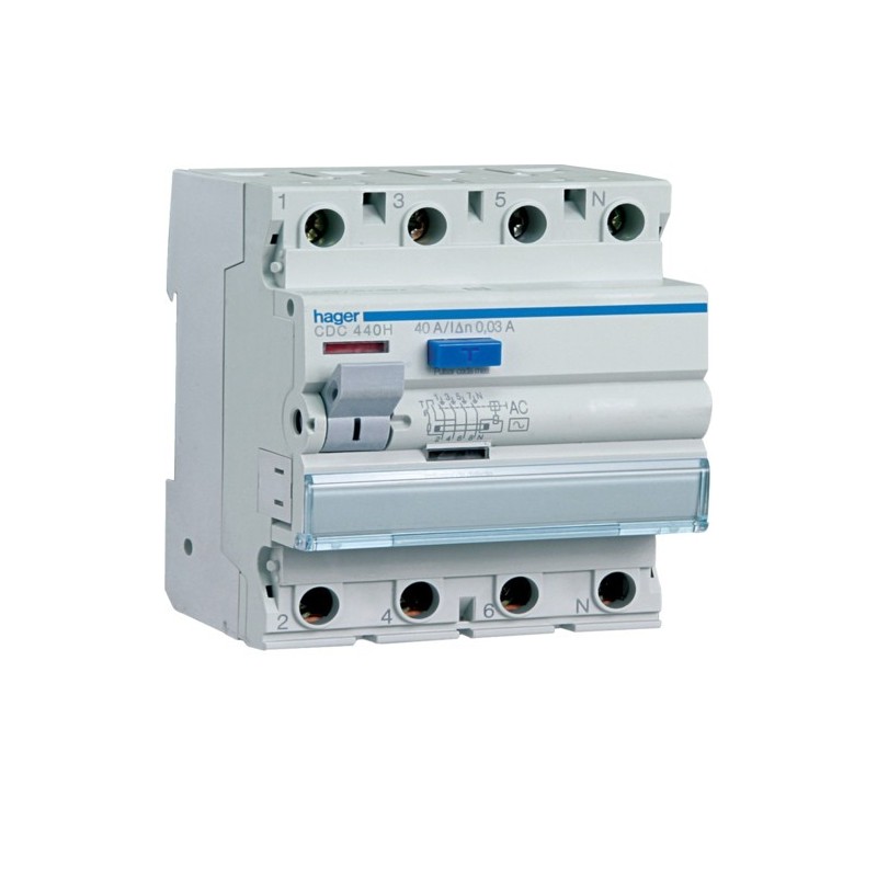 Differenziale Puro 4 Poli 40A 30MA AC 4 Moduli accessoriabile Hager  CDC440H