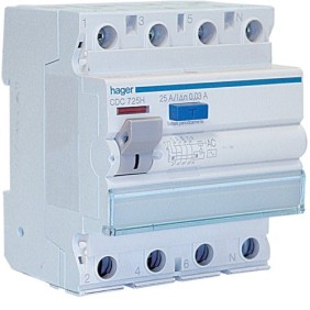 Differenziale Puro 4 Poli 25A 30MA AC 4 Moduli non accessoriabile Hager  CDC725H