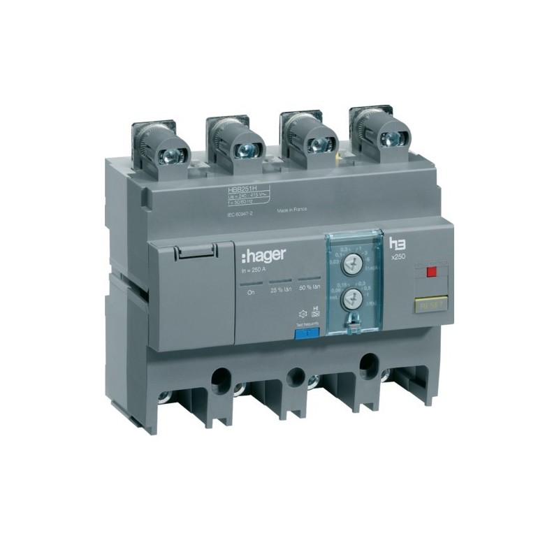 Blocco Differenziale 4 Poli 250A Regolabile 0,06-1 sec Hager HBB251H