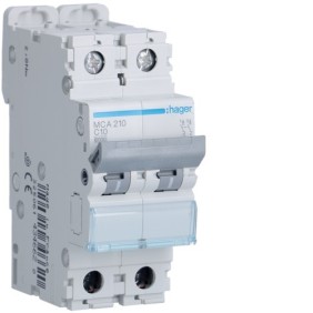Magnetotermico 2 Poli 10A 6KA C 2 Moduli Hager  MCA210