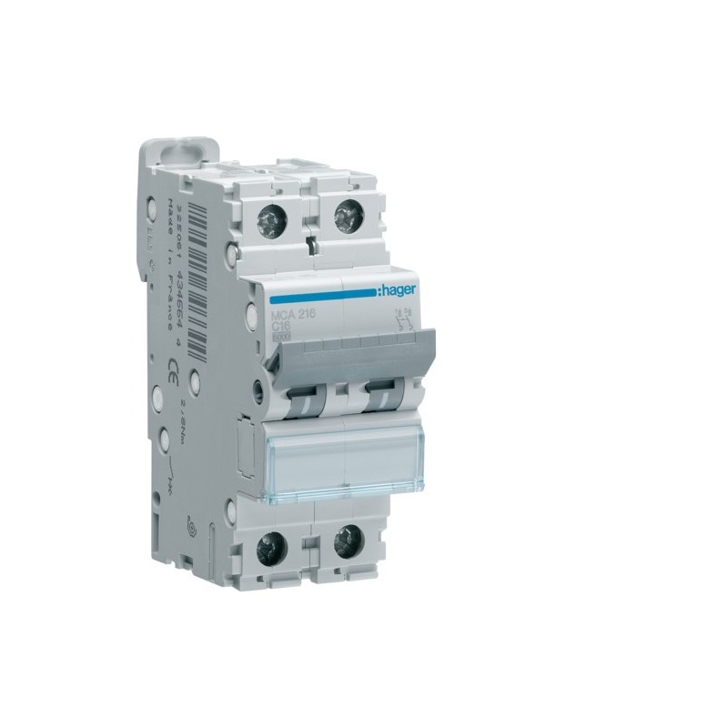 Magnetotermico 2 Poli 16A 6KA C 2 Moduli Hager MCA216