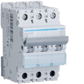 Magnetotermico 3 Poli 10A 6KA C 3 Moduli Hager  MCA310