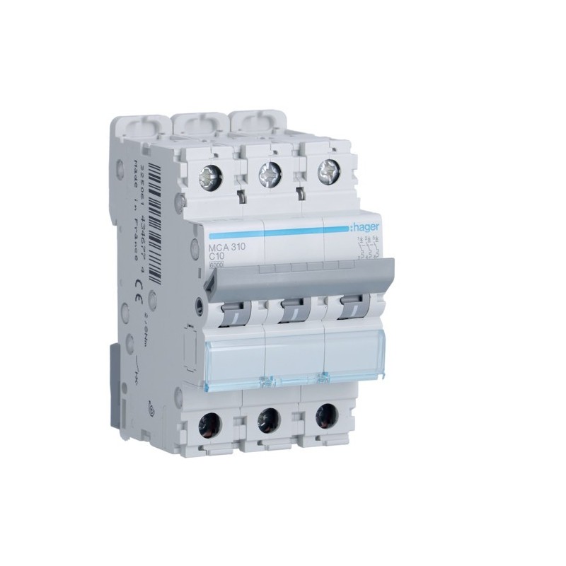 Magnetotermico 3 Poli 10A 6KA C 3 Moduli Hager  MCA310