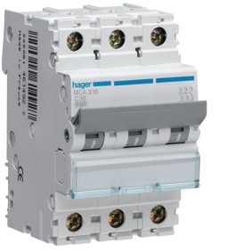 Magnetotermico 3 Poli 16A 6KA C 3 Moduli Hager MCA316