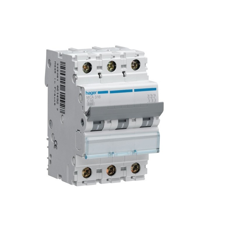 Magnetotermico 3 Poli 16A 6KA C 3 Moduli Hager MCA316