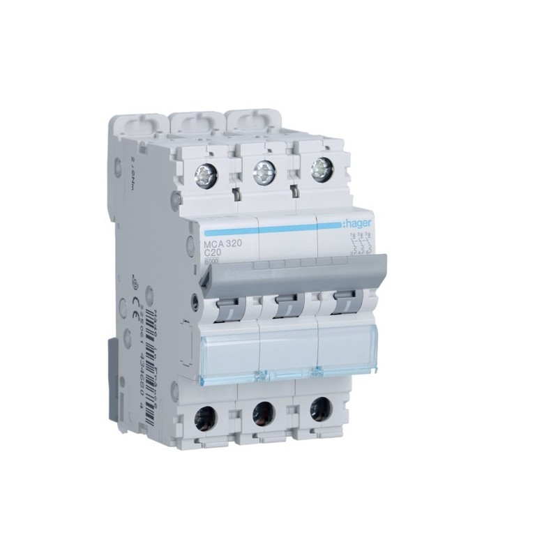 Magnetotermico 3 Poli 20A 6KA C 3 Moduli Hager MCA320