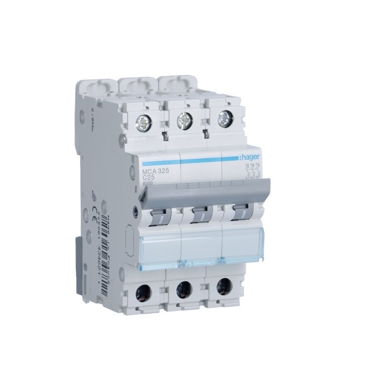Magnetotermico 3 Poli 25A 6KA C 3 Moduli Hager MCA325