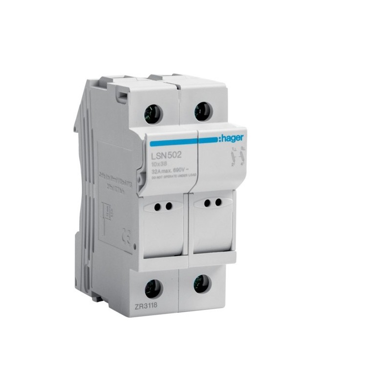 Portafusibile 10X38 2 Poli 2 Moduli Hager  LSN502