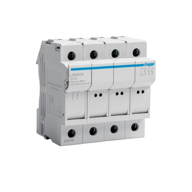 Portafusibile 10X38 3 Poli + N 4 Moduli Hager LSN504