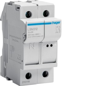 Portafusibile 10X38 1 Polo+N 2 Moduli Hager  LSN512