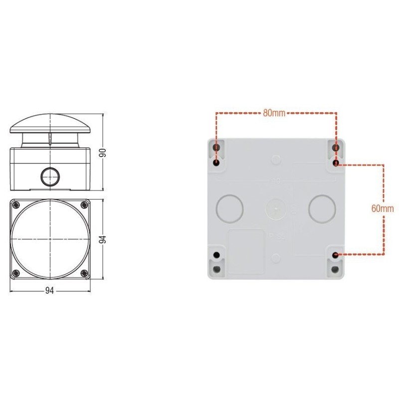 Pulsante a fungo oscillante rosso senza aggancio 1 NA + 1 NC Lovato LP9S11R