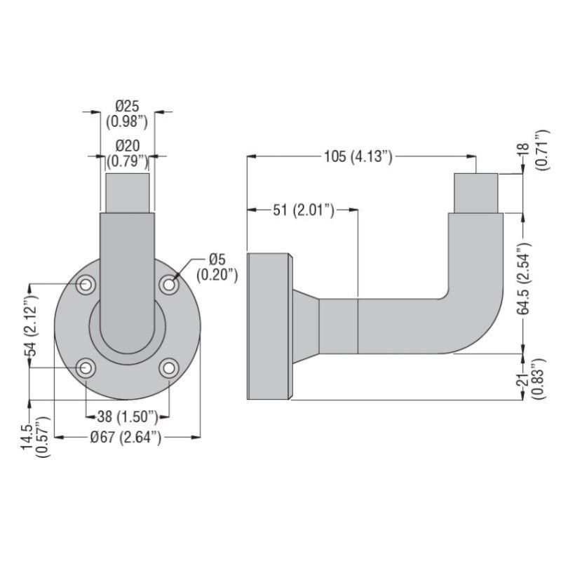 Base di fissaggio a parete grigia per colonne luminose Lovato 8LT7BP02G
