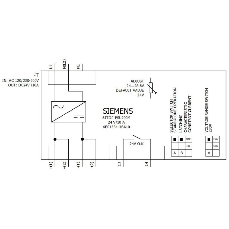 Alimentatore stabilizzato 120/230-500V DC 24V 10A Siemens 6EP13343BA10