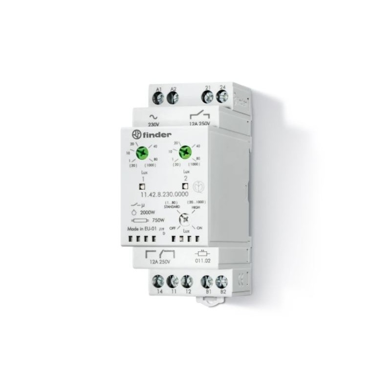 Relè crepuscolare 2 moduli 1 scambio + 1 NO 12 A 230 V Finder 11428230000