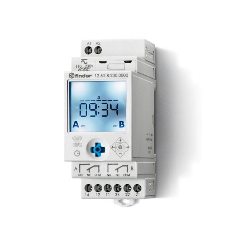 Interruttore orario digitale NFC settimanale 2 scambi 16 A Finder 126282300000