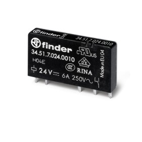 Relè elettromeccanico per circuito stampato 6 A 1 scambio 24 Vdc Finder 345170240010