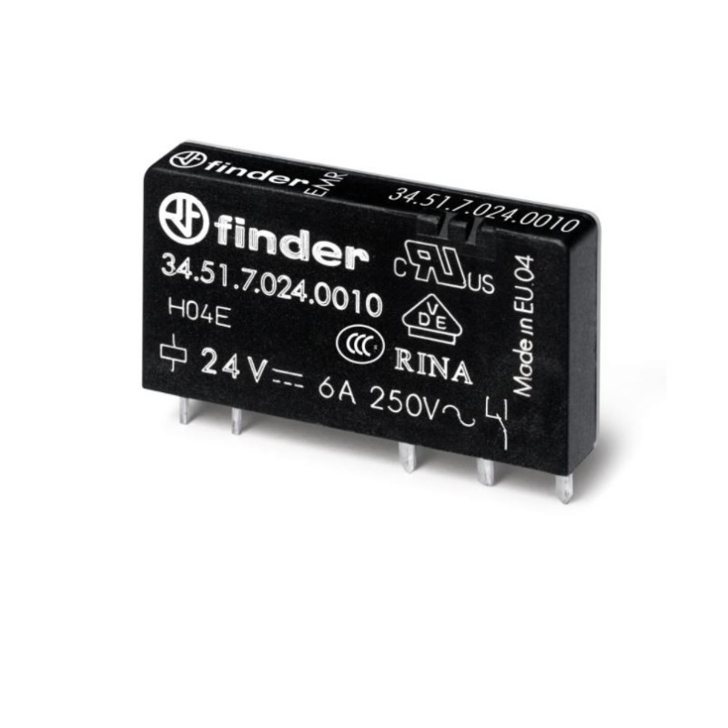 Relè elettromeccanico per circuito stampato 6 A 1 scambio 24 Vdc Finder 345170240010
