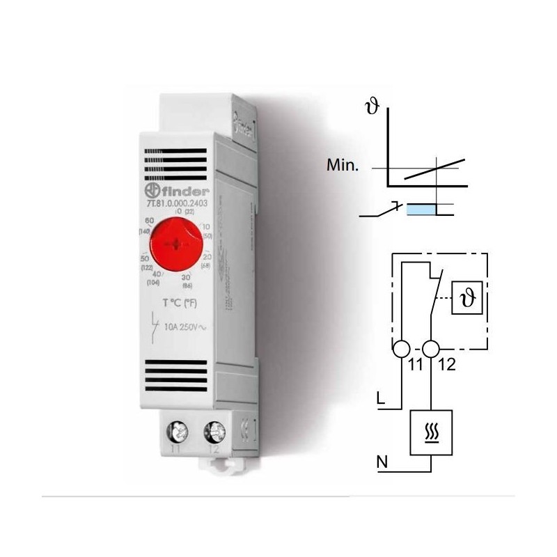 Termostato modulare da quadro per riscaldamento Finder 7T8100002403