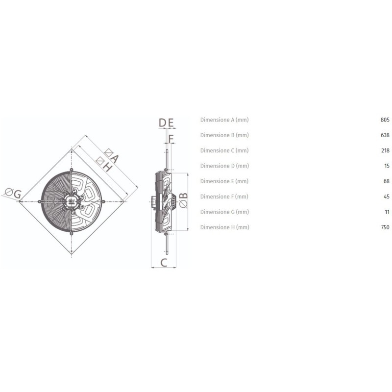 Aspiratore Elicoidale Industriale 380V 638mm con Portata di 9502Mc/h Vortice A-E636T