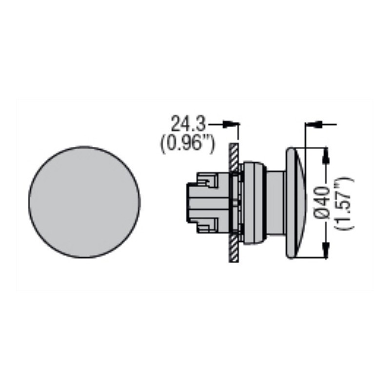 Pulsante a fungo serie Platinum metallica Pulsante d.40mm. Lovato LPSB6144 dimensioni