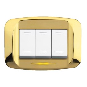 Placca Ottone lucido 3 moduli Banquise sistema 45 Ave 45PB93OT