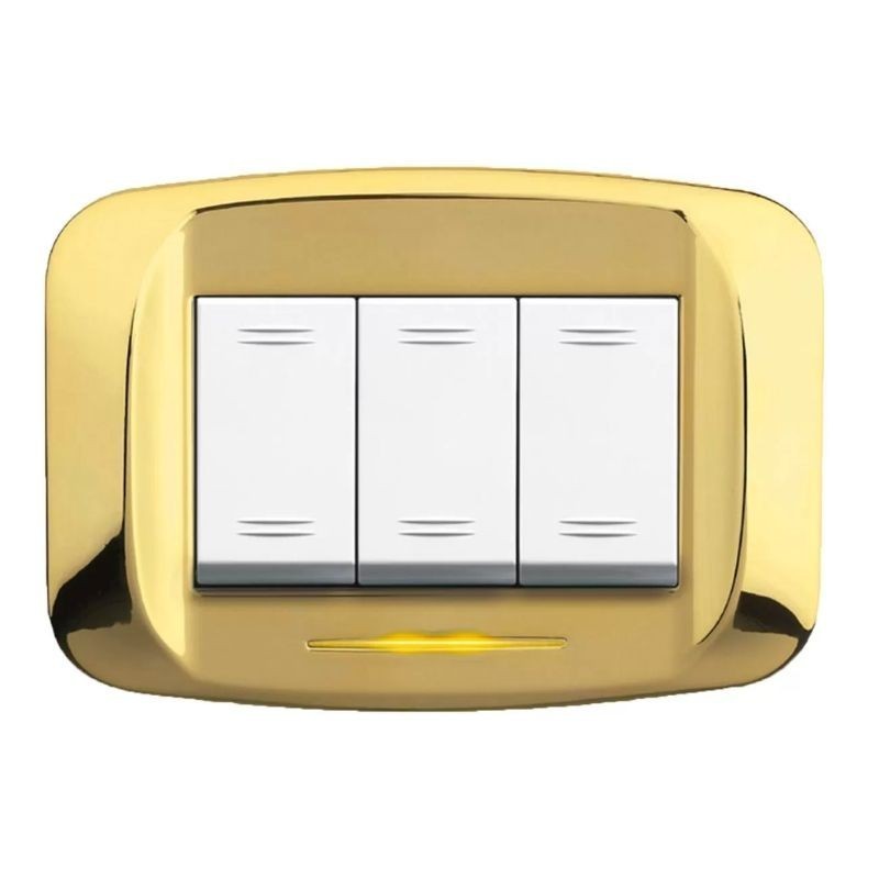 Placca Ottone lucido 3 moduli Banquise sistema 45 Ave 45PB93OT