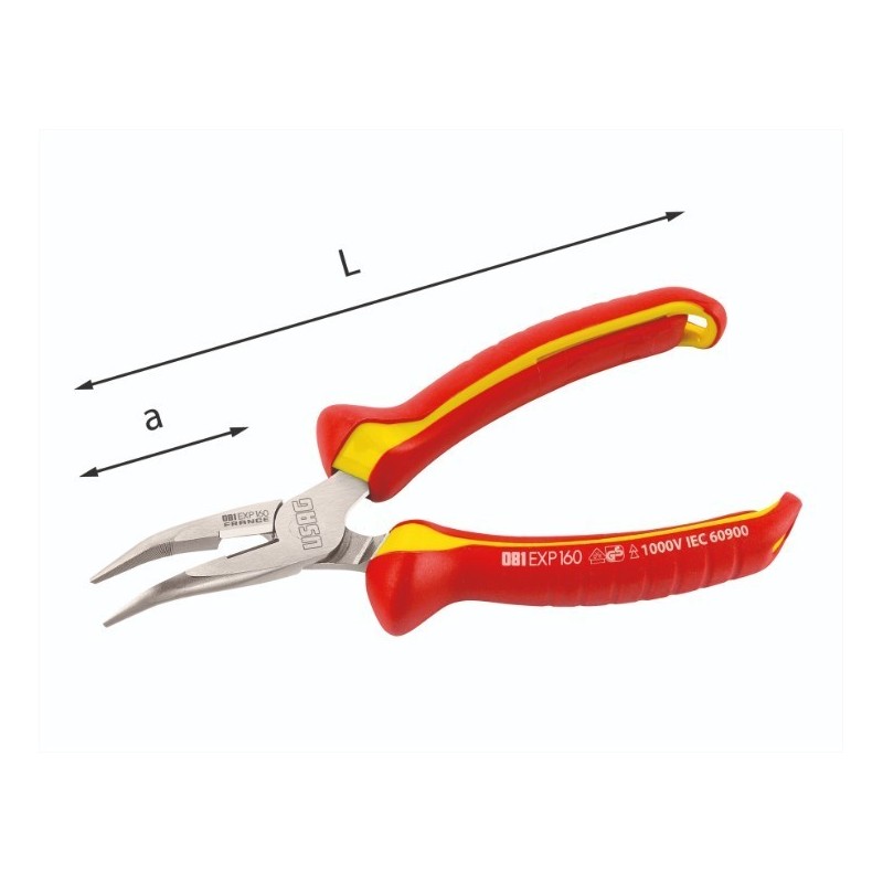 Pinze isolate a becchi mezzotondi lunghissimi piegati a 45° 160 mm USAG U00810113