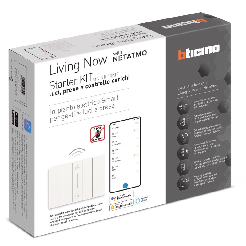 Starter Kit Luci Prese e Controllo Carichi Bticino Living Now K1010KIT