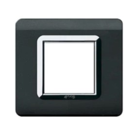 Placca in tecnopolimero nero con cornice cromata 2 posti Ave 44P32NAL