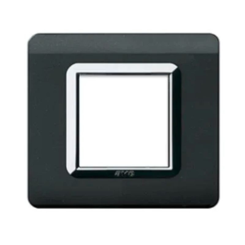 Placca in tecnopolimero nero con cornice cromata 2 posti Ave 44P32NAL