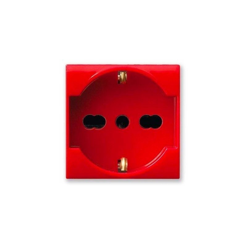 Presa Schuko Trivalente 10/16A Rossa 2 moduli Ave S44  442090/15TSR