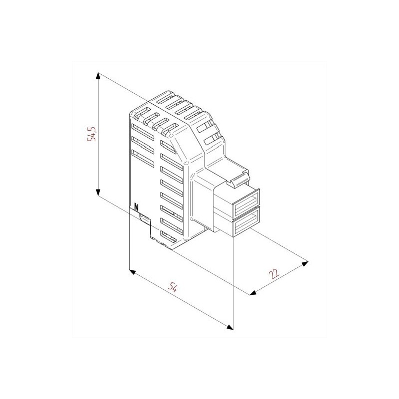 Alimentatore 2 usb da incasso con aggancio Keystone Fanton 82892 dimensioni