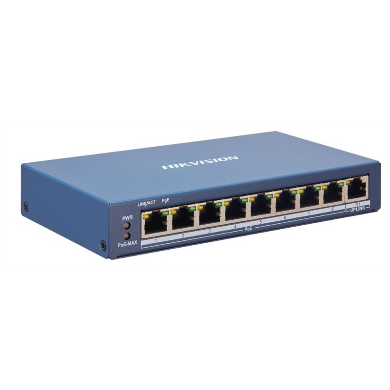 Switch 8 porte Rj45 PoE + 1 porta Rj45 Gigabit Hikvision DS-3E1309P-EI