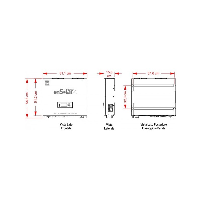 Riferimento dimensioni Inverter hybrid On-Grid Monofase con accumulo 5kW EnTrade ENR-H5000