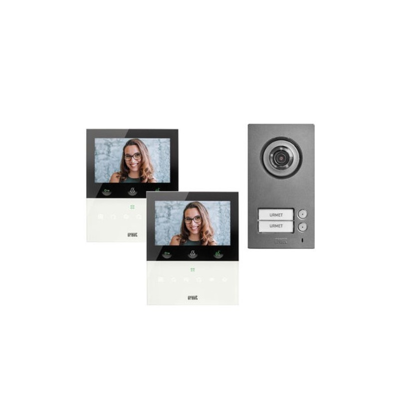 Kit bifamiliare video Mikra2+monitor Wi-Fi VOG5W bianco 2voice Urmet 1784/726
